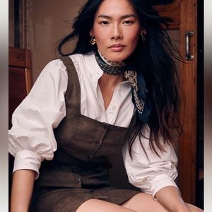 NWT! BANANA REPUBLIC HERITAGE OLIVE LUCIE VEGAN SUEDE TOP - SIZE 6 🌸